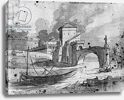 Постер Давид Жак Луи View of the Tiber near the bridge and the castle Sant'Angelo in Rome, c.1775-80