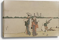 Постер Хокусай Кацушика Women and Children Walking Along the Sumida River