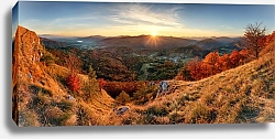 Постер Осенний горный лес на закате