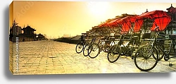Постер Китай, Сиань. Городская стена с велосипедами