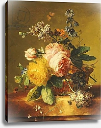 Постер Хайсум Ян Roses and other Flowers in a Basket on a Marble Ledge, c.1742
