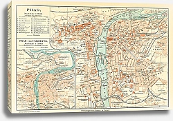 Постер Карта Праги и окрестностей, Чешская Республика, 1894г. 1