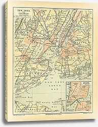 Постер Карта Нью-Йорка и его окрестностей, конец 19 в. 2