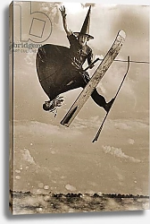 Постер portrait of water ski champion Alfredo Mendoza skiing in witch's costume, Cypress Gardens, Florida. 1953