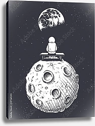 Постер Космонавт сидит на Луне и смотрит на Землю