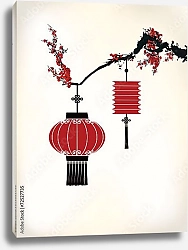 Постер Китайский фонарь на вишневом дереве
