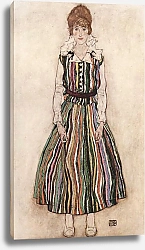 Постер Шиле Эгон (Egon Schiele) Портрет Эдит Шиле в полосатом платье