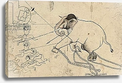 Постер Школа: Индийская 18в Isarda or kotah preparatory drawing of the taming of an elephant, c.1720