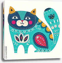 Постер Декоративная голубая кошка с узорами
