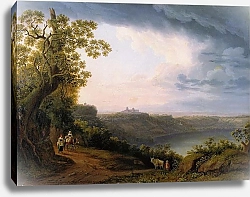Постер Хаккерт Якоб (Jakob Philipp Hackert) Blick auf den Albaner See mit Castel Gandolfo