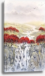 Постер Осенний пейзаж с водопадом