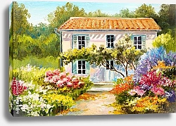 Постер Красивый дом с цветниками