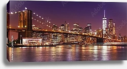 Постер США, Нью-Йорк. Brooklyn Bridge and Manhattan at night