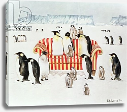 Постер Уоттс Э. (совр) Penguins on a red and white sofa, 1994