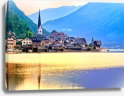 Постер Австрия, Гальштатт. Вид на утреннюю деревню №4