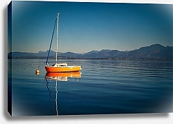 Постер Лодка на озере с уточками