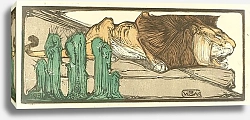 Постер Виринк Бернард Виллем Liggende leeuw bij drie cactussen