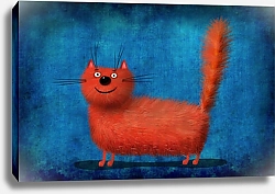 Постер Сикорский Андрей (совр) Красный Пушистый кот на синем фоне