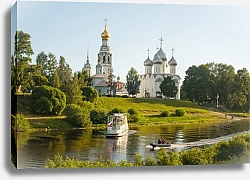 Постер Россия, Вологда. Вид с теплоходом