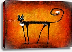 Постер Сикорский Андрей (совр) Тонкий черный кот на коричневом фоне