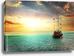 Постер Яхта в море на закате 2