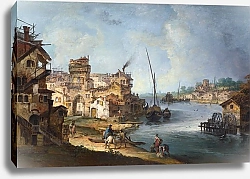 Постер Мариески Микеле Здания, люди рядом с рекой и судоходством