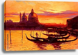 Постер Набережная и пирс с гондолами в Венеции