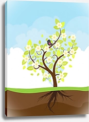 Постер Весеннее дерево с корнями