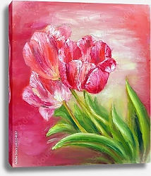 Постер Три красных тюльпана на красном