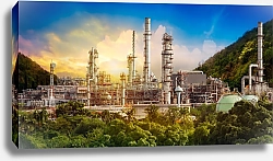 Постер Нефтеперерабатывающий завод на фоне заката