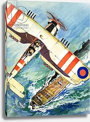 Постер Школа: Английская 20в. Unidentified bi-plane flying over an aircraft carrier
