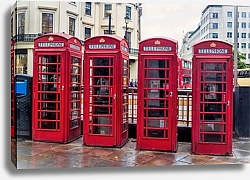 Постер Лондон, четыре красные телефонные будки