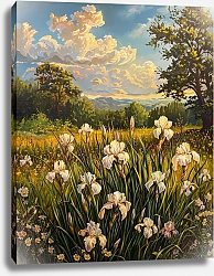 Постер White irises at sunset