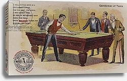 Постер Школа: Американская (19 в) Men playing billiards, American trade card advertising Mayer shoes, Milwaukee, Wisconsin