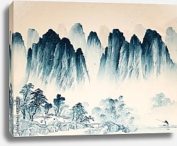 Постер Китайский горный пейзаж с деревушкой