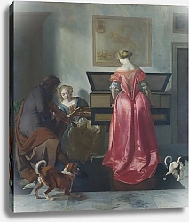 Постер Охтервелт Якоб Две женщины и мужчина за музицированием