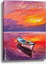 Постер Лодка в море на закате