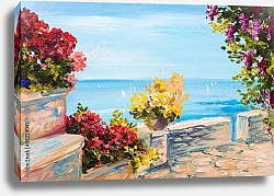 Постер Терраса возле моря с цветами