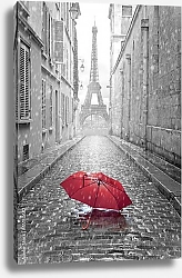 Постер Франция, Париж. Вид на красный зонт и Эйфелеву башню