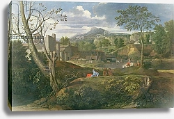 Постер Пуссен Никола (Nicolas Poussin) Landscape with buildings, 1648-51