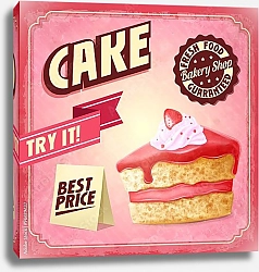 Постер Ретро плакат с кусочком клубничного торта