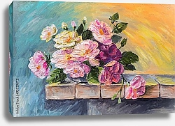 Постер Букет розовых цветов на подоконнике