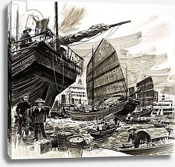 Постер Филлипс Уильям (дет) Unidentified scene of Chinese boats in harbour