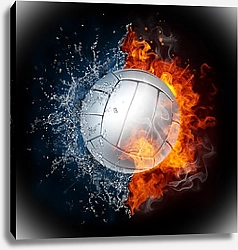 Постер Волейбольный мяч с огнём и водой