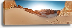 Постер Панорама с заходящим солнцем в пустыне