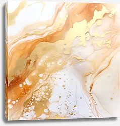 Постер Abstract biege with gold ink art 3