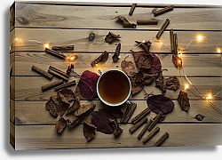 Постер Осенние листья и чай с корицей