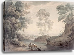 Постер Баррет Джордж Landscape with River and Horses Watering