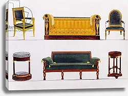 Постер Лебу‑де‑ла‑Месанжер Пьер Armchairs, sofas, vases and coffee tables, Illustration from Collection de meubles et objects de gout, 1872, By Pierre-Antoine Leboux de La Mesangere, France