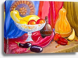 Постер Натюрморт с вазой, блюдом и фруктами